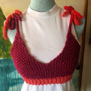 Handmade Burgundy & Orange Knit Cropped Tank Top